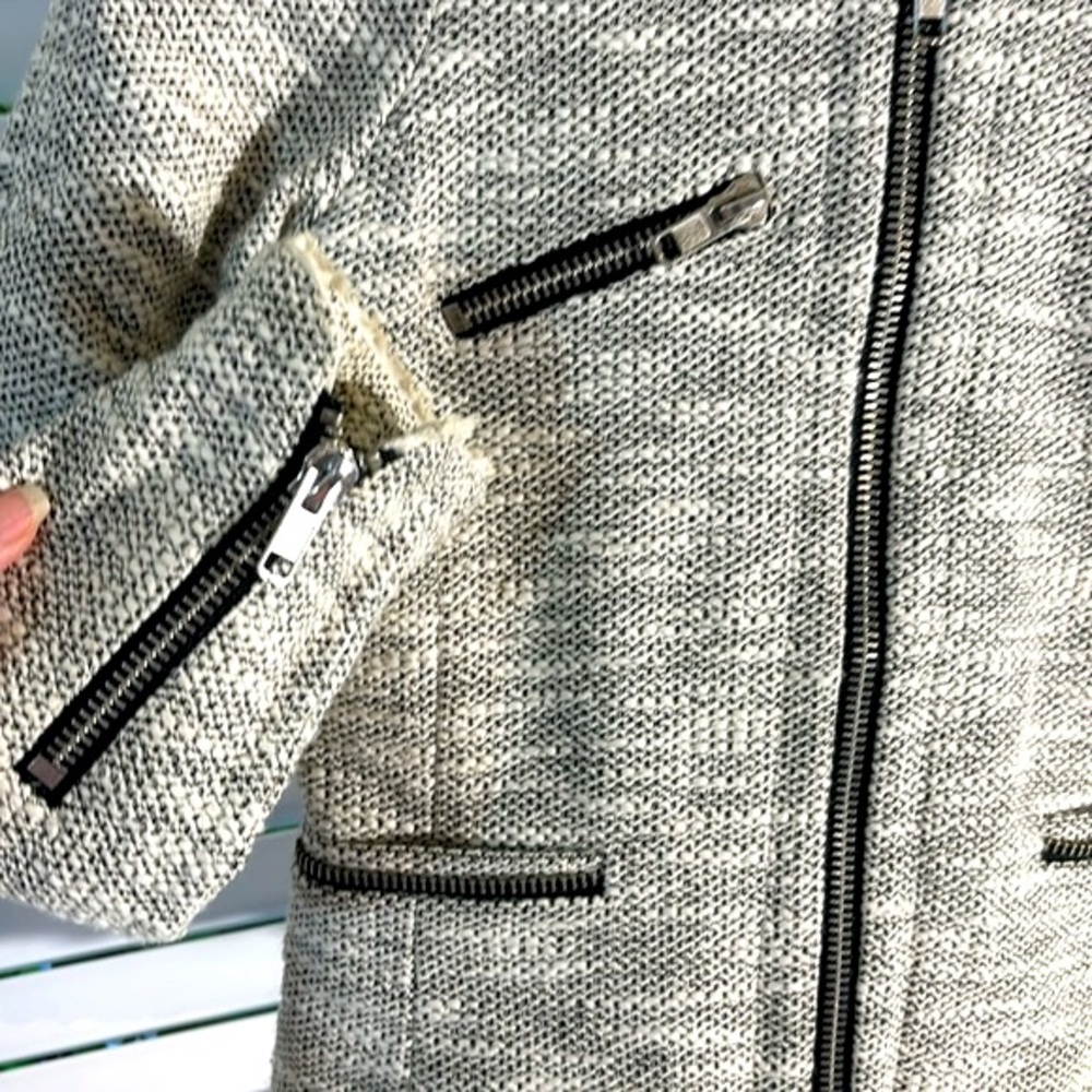 MNG Casual but fancy cream tweed jacket with cream fringe & silver zippers